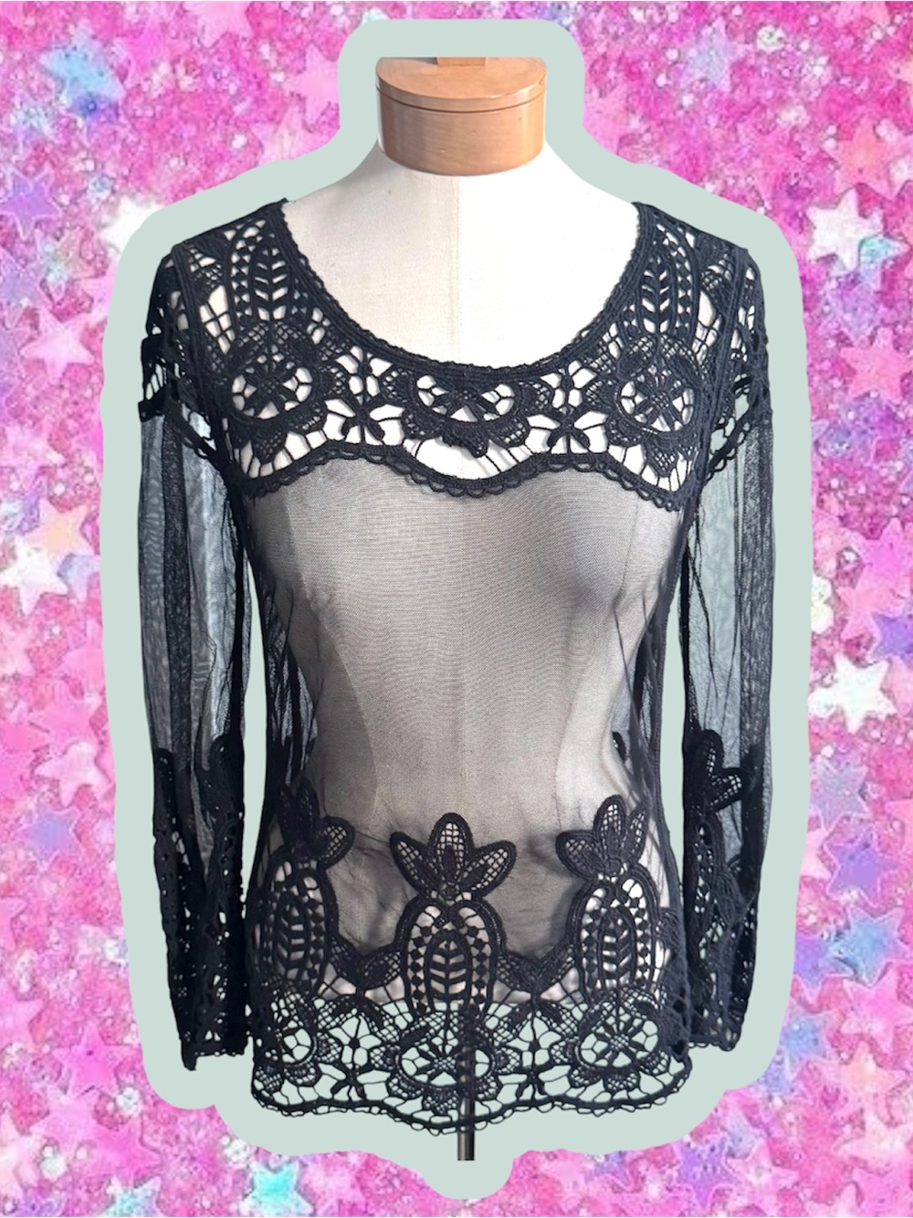 Express vintage Y2K lace mesh crochet blouse S witchy whimsygoth cache 2000s 90s